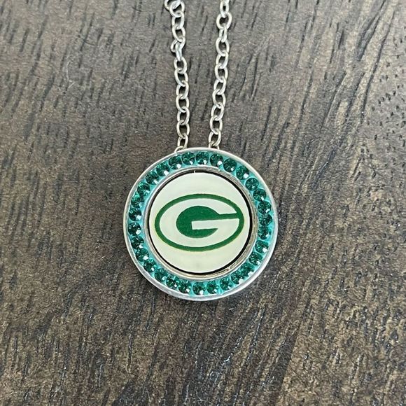 Green Bay Packers green rhinestone necklace stamped / signed with RL on back - Picture 3 of 7